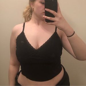 Black Wild Fable ribbed lace trim tank